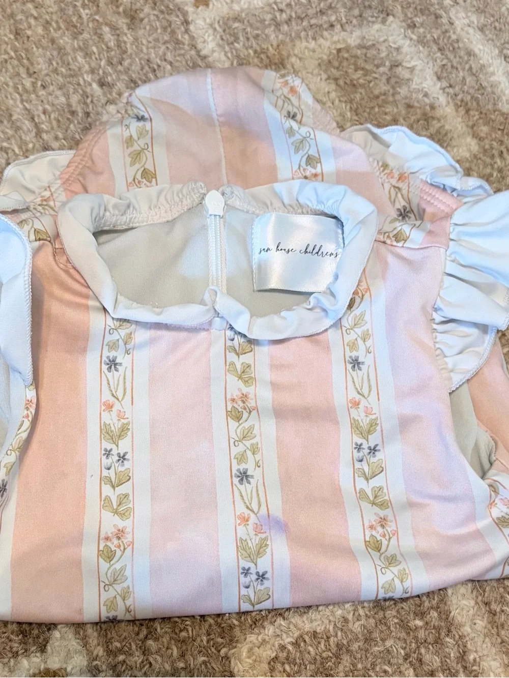 Sea house Pink & White Floral Stripe Baby One-Piece